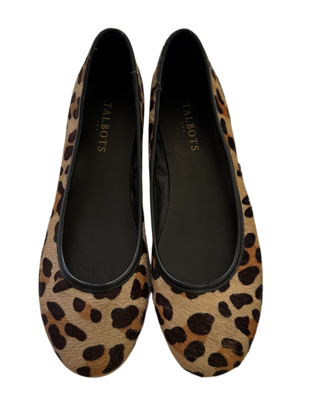 Talbots Blair Cap Toe Ballet Flats Leather Calf Hair Leopard Print Size 7